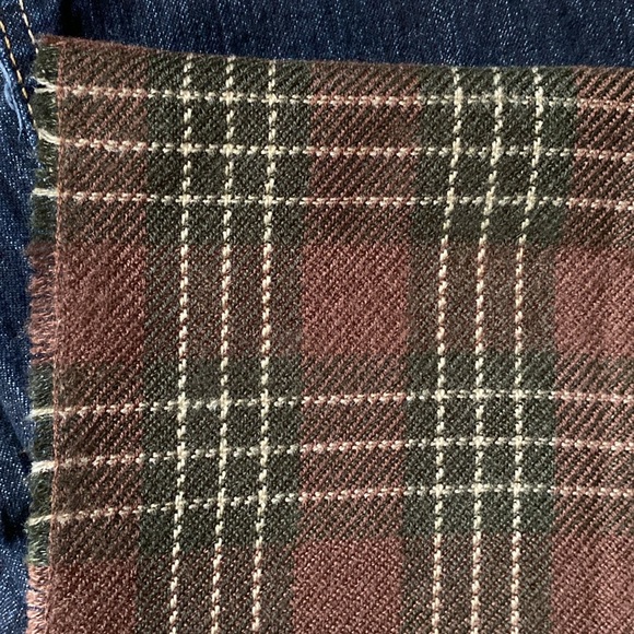 Vintage Burgundy/Olive Green/Tan Plaid Fringed Scarf - Picture 4 of 5